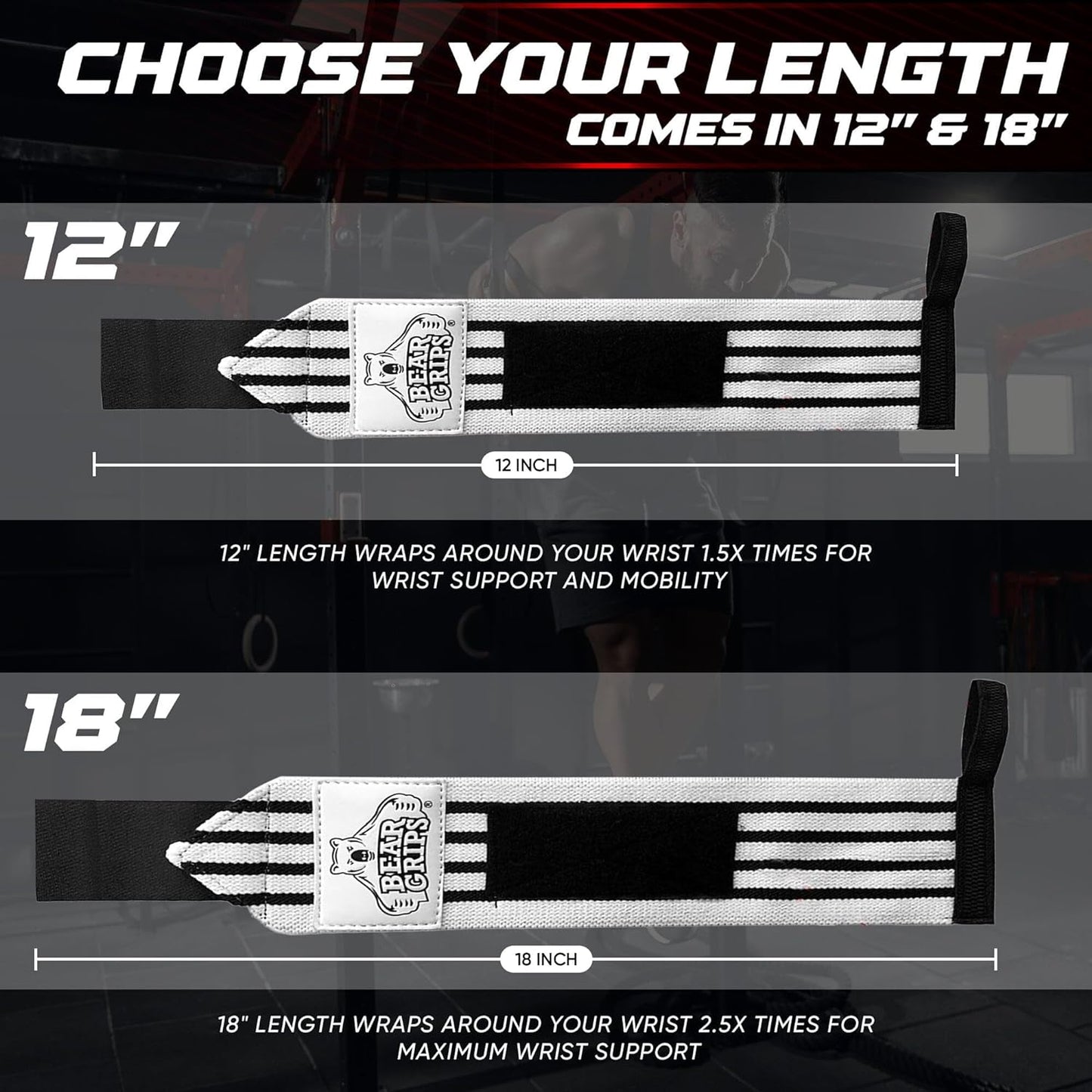 Wrist Wraps for Weightlifting | Weight Lifting Wrist Straps for Weightlifting | Extra Strength Gym Wrist Wraps | Two Wrist Wrap per Pack | 12β & 18β | Lifting Wrist Wraps for Men & Women