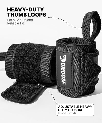 18" Heavy Duty Wrist Wraps for Weightlifting - Supportive Gym Straps with Thumb Loop for Pain Relief, USPA Approved for Powerlifting and Weightlifting for Men and Women