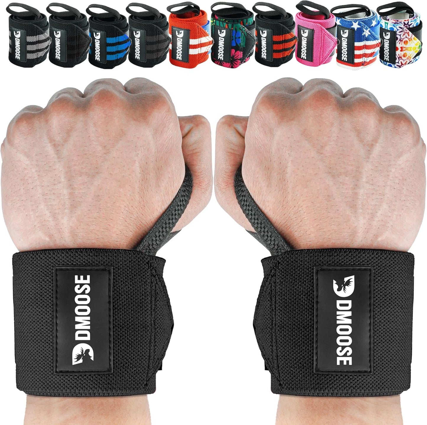 18" Heavy Duty Wrist Wraps for Weightlifting - Supportive Gym Straps with Thumb Loop for Pain Relief, USPA Approved for Powerlifting and Weightlifting for Men and Women