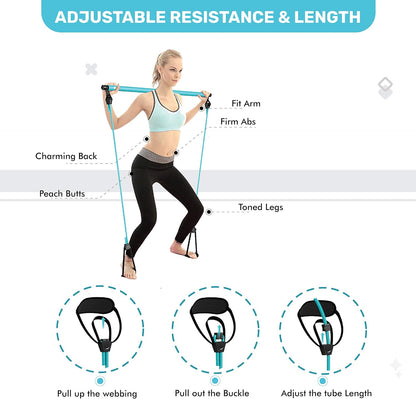 Portable Pilates Bar Kit with Complimentary 8-Loop Stretch Band, Instructional Workout Videos, Exercise Manual, Posture Alignment Guide, and E-Book Meal & Workout Planner | Adjustable Resistance and Length Features