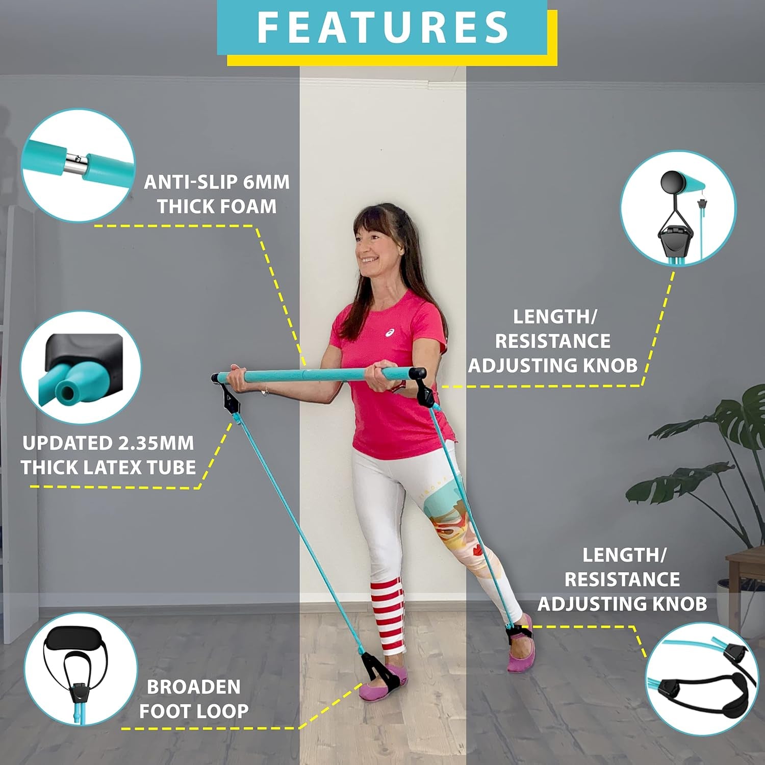 Portable Pilates Bar Kit with Complimentary 8-Loop Stretch Band, Instructional Workout Videos, Exercise Manual, Posture Alignment Guide, and E-Book Meal & Workout Planner | Adjustable Resistance and Length Features