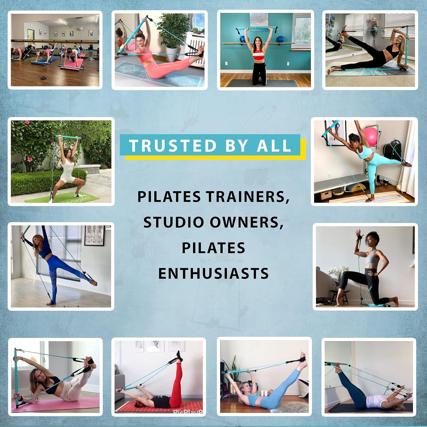 Portable Pilates Bar Kit with Complimentary 8-Loop Stretch Band, Instructional Workout Videos, Exercise Manual, Posture Alignment Guide, and E-Book Meal & Workout Planner | Adjustable Resistance and Length Features